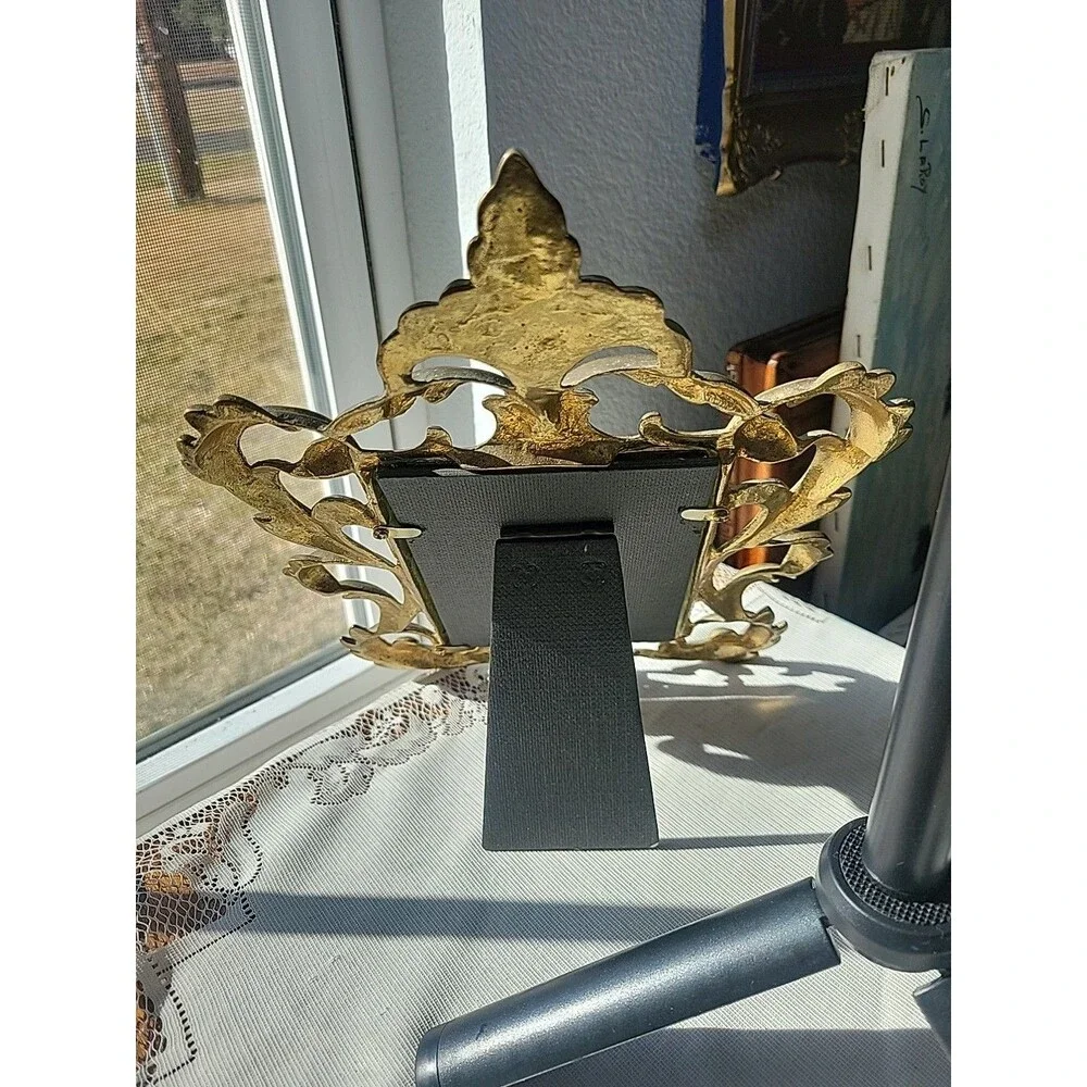 Vintage Ornate Cast Brass Art Nouveau Picture Frame Holds 4” X 6” Picture